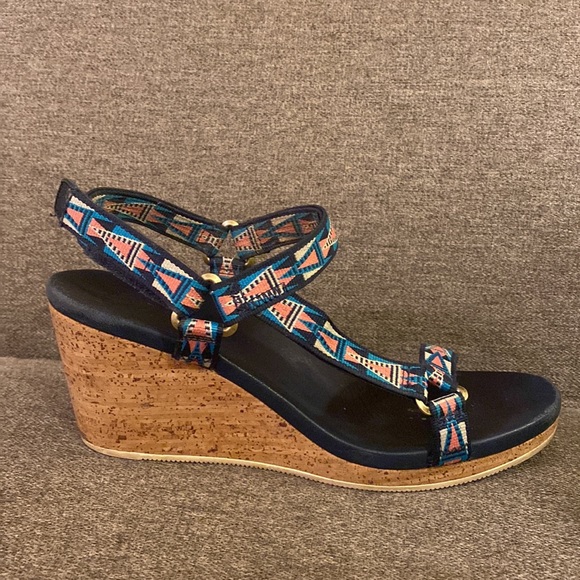 Teva Arabelle Wedge Sandal Nylon Velcro Strap Cork Heel Womens Size 9.5 - Picture 5 of 12